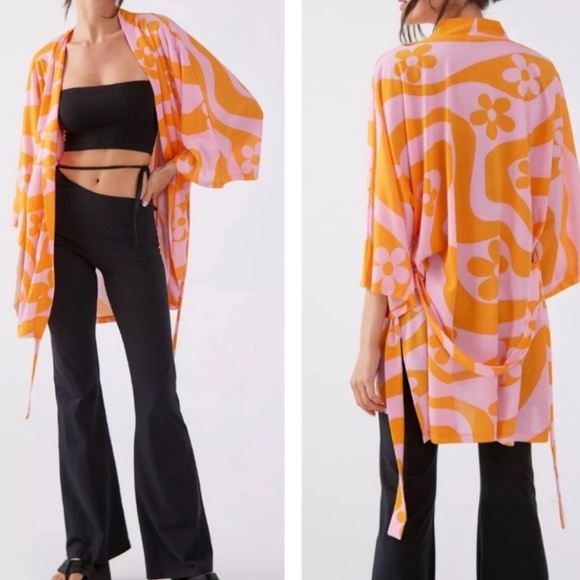 Urban Outfitters Tops - Urban Outfitters Lula Retro Printed Robe / Duster Color Orange + Lilac One Size